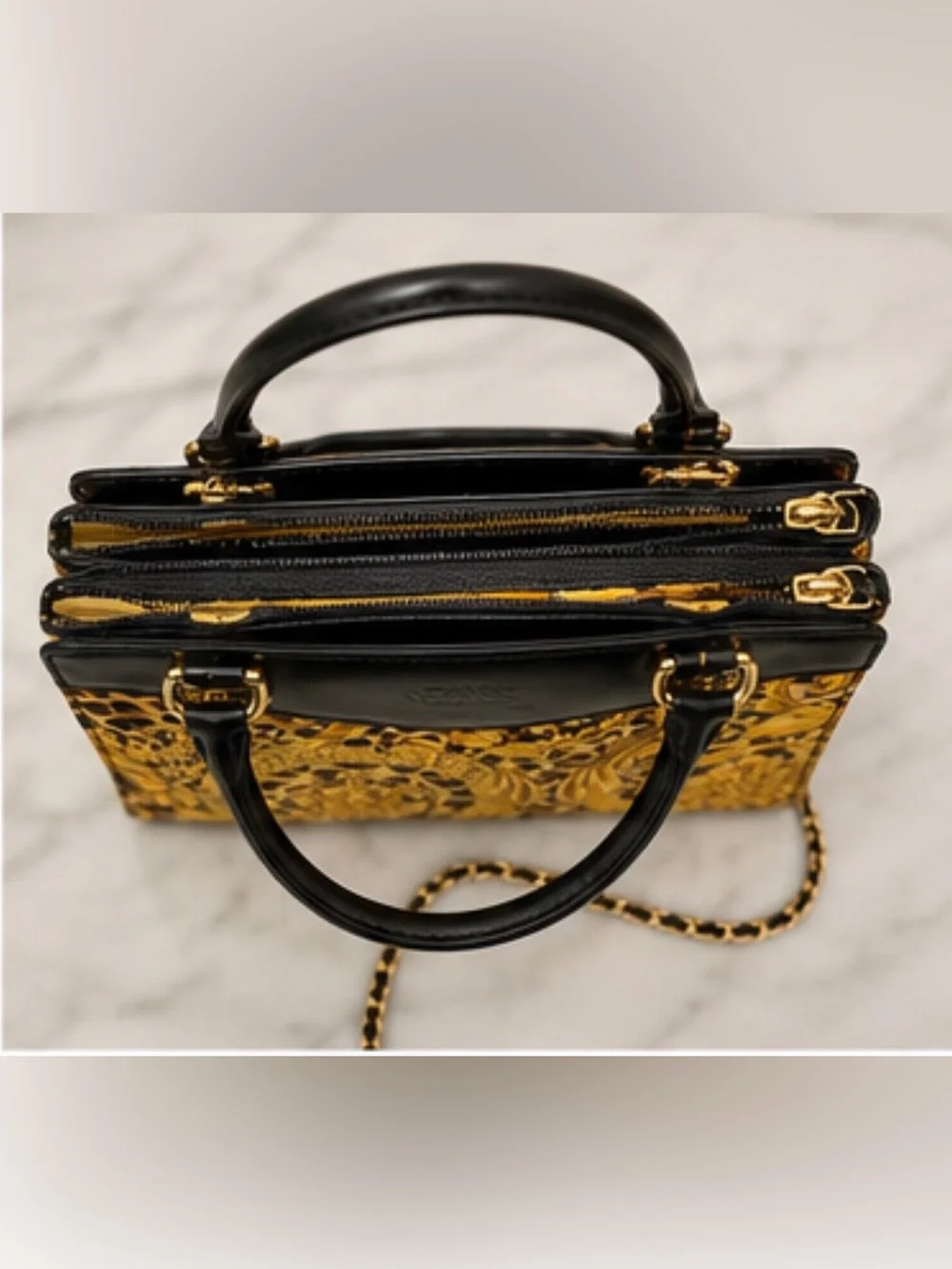 Gianni Versace Vintage Baroque Leopard Top Handle Satchel Shoulder Bag